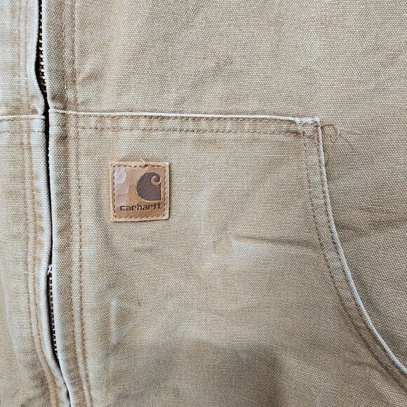 Carhartt Canvas Cotton Duck Zip Up Lined Tan Hooded Work Utility Sleeveless Vest - Picture 3 of 12